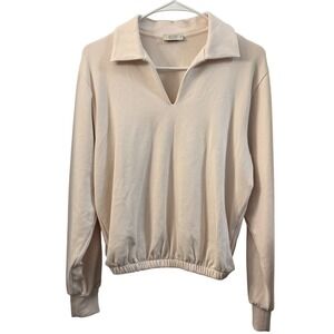 AYR Womens Cream Collared Sweatshirt Pullover Long Sleeve Size XS Soft‎ Cozy